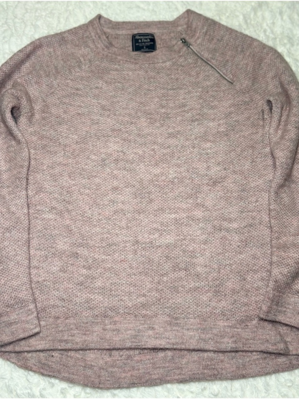 Abercrombie & Fitch Women’s Heather Blush Crewneck Sweater with Zip Accent